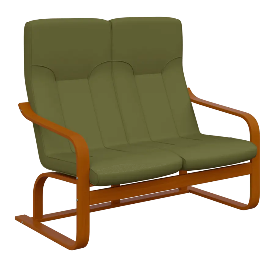 BO - 2 dvojkřeslo, dřevěná kostra, moření třešeň, látka BORA 38, kiwi